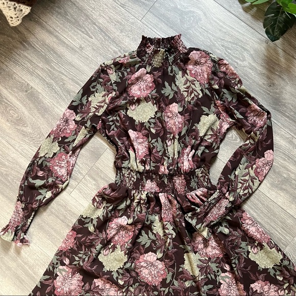 Nanette Lepore floral high neck high-low smocked chiffon dress size 8 - Picture 5 of 14